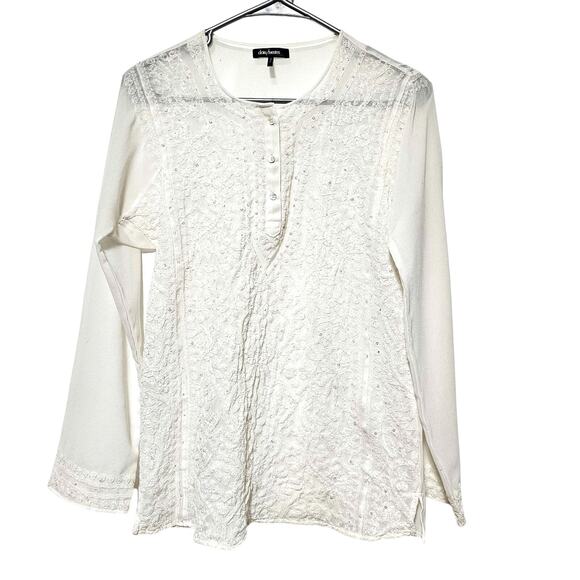 Daisy Fuentes Moda Chiffon Top Women's Small Sequin Embroidered Sheer Floral - Picture 2 of 10